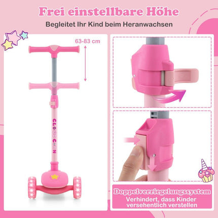 Trottinette pliable pour enfants avec roues LED en PU et frein arrière, trottinette réglable en hauteur, rose