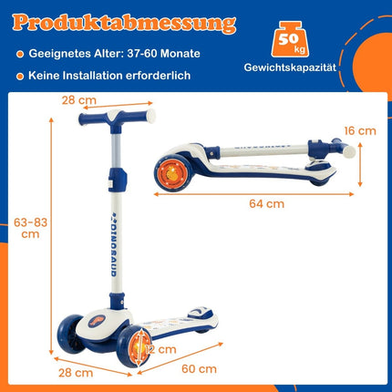 Faltbarer Kinderroller mit PU-LED-Rädern und Hinterradbremse, höhenverstellbarer Roller, weiß