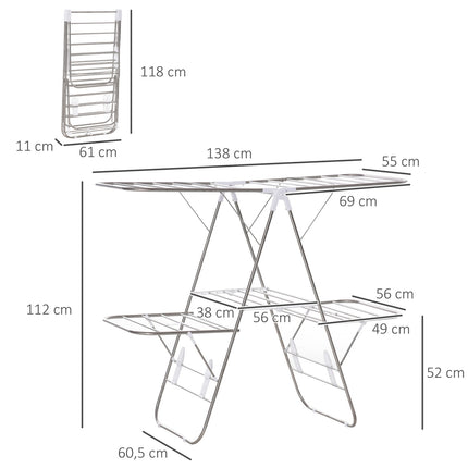 Wäscheständer klappbar, 3-lagig, Edelstahl, 138 cm
