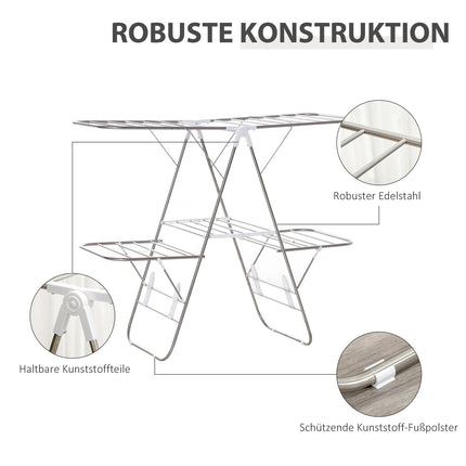Wäscheständer klappbar, 3-lagig, Edelstahl, 138 cm