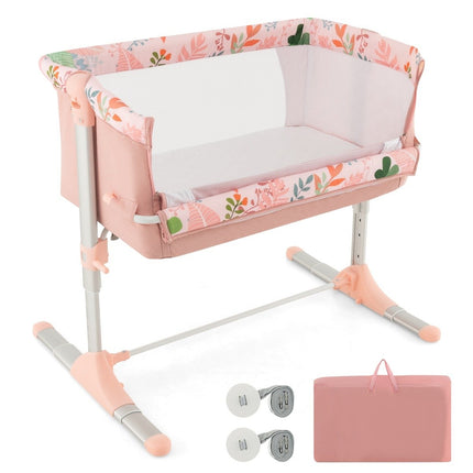 Foldable co-sleeping bed with 4 adjustable heights & retractable feet & carry bag