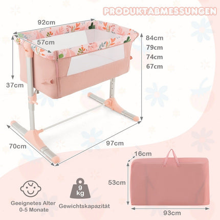 Foldable co-sleeping bed with 4 adjustable heights & retractable feet & carry bag