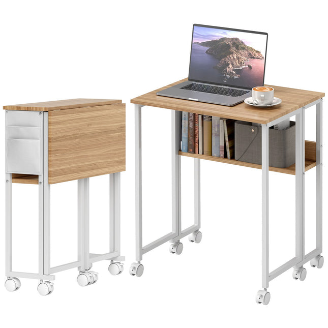 Klappbarer Schreibtisch, umwandelbar zum Beistelltisch, offenes Regal, natur