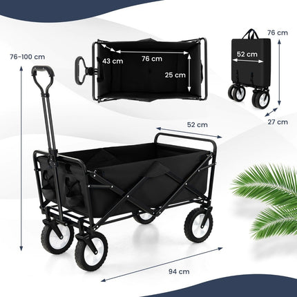 Chariot pliable avec poignée réglable et porte-gobelets pouvant supporter jusqu'à 68 kg pour les courses, le camping, noir