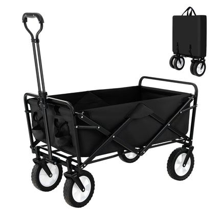 Chariot pliable avec poignée réglable et porte-gobelets pouvant supporter jusqu'à 68 kg pour les courses, le camping, noir