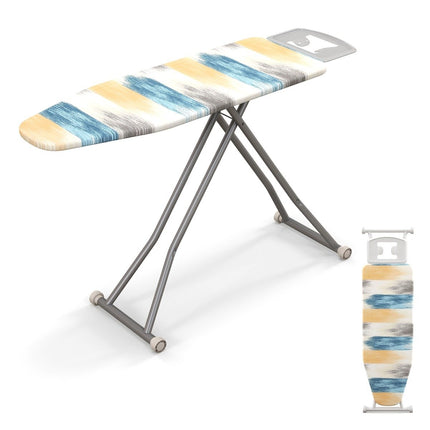 Foldable ironing board with iron rest &amp; 7 Adjustable height ironing board load capacity up to 30kg Blue and yellow L