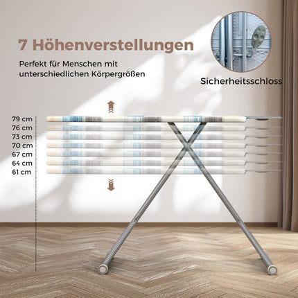 Foldable ironing board with iron rest &amp; 7 Adjustable height ironing board load capacity up to 30kg Blue and yellow L