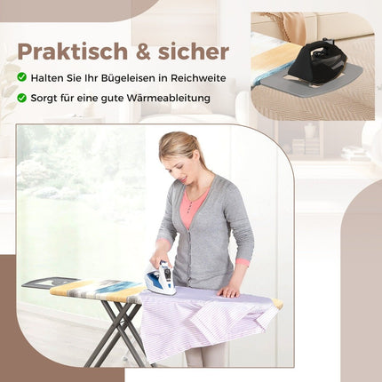 Foldable ironing board with iron rest &amp; 7 Adjustable height ironing board load capacity up to 30kg Blue and yellow L
