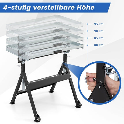 Foldable mobile welding table with 4 adjustable heights and angle details work table