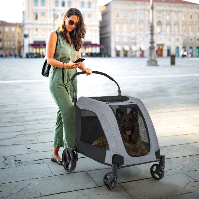 Faltbarer Haustier-Buggy mit Vordertür, Dachfenster und verstellbarem Griff. Belastbar bis 60 kg