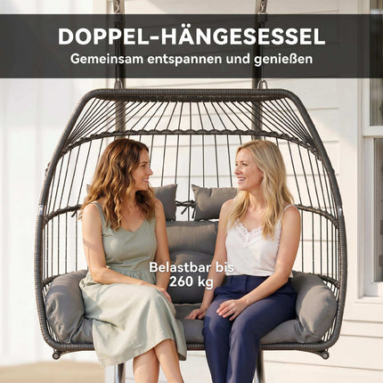 Foldable rattan hanging chair with cushion, dark grey, 260 kg