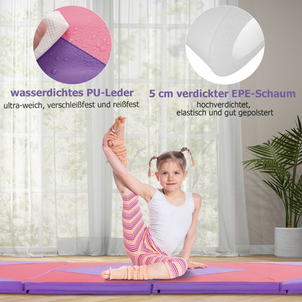 Faltbare Weichbodenmatte, tragbare Gymnastikmatte, Yogamatte, 240 x 117 x 5 cm, Lila
