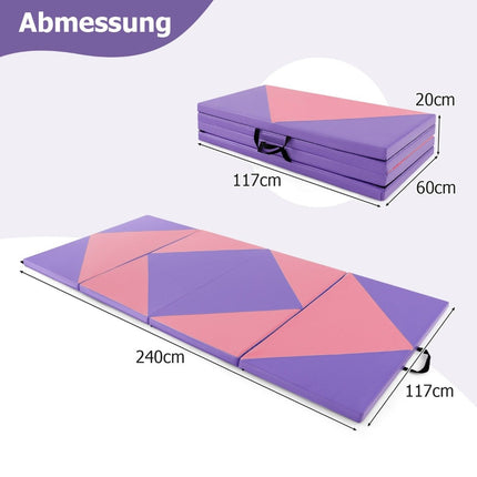 Faltbare Weichbodenmatte, tragbare Gymnastikmatte, Yogamatte, 240 x 117 x 5 cm, Lila
