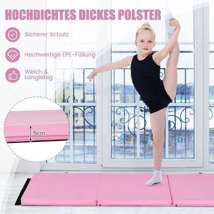 Faltbare Weichbodenmatte mit 2 Tragegriffen rutschfeste Gymnastikmatte 180 x 60 x 5 cm Rosa