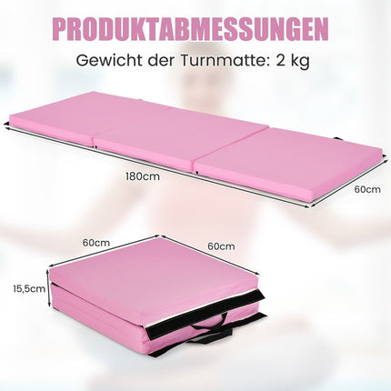 Faltbare Weichbodenmatte mit 2 Tragegriffen rutschfeste Gymnastikmatte 180 x 60 x 5 cm Rosa