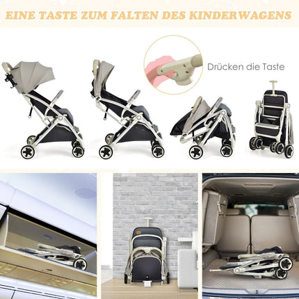 Faltbarer Kinderwagen Reisebuggy mit verstellbarer Rückenlehne &amp; Verdeck Kinderwagen mit Getränkehalter Grau
