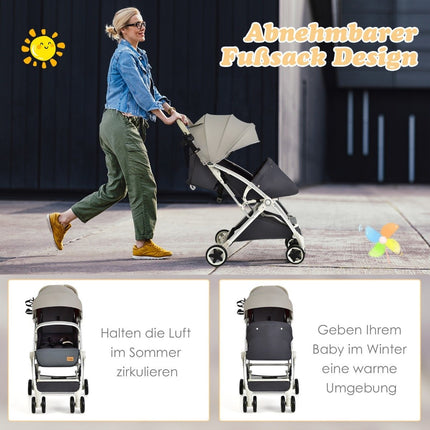 Faltbarer Kinderwagen Reisebuggy mit verstellbarer Rückenlehne &amp; Verdeck Kinderwagen mit Getränkehalter Grau