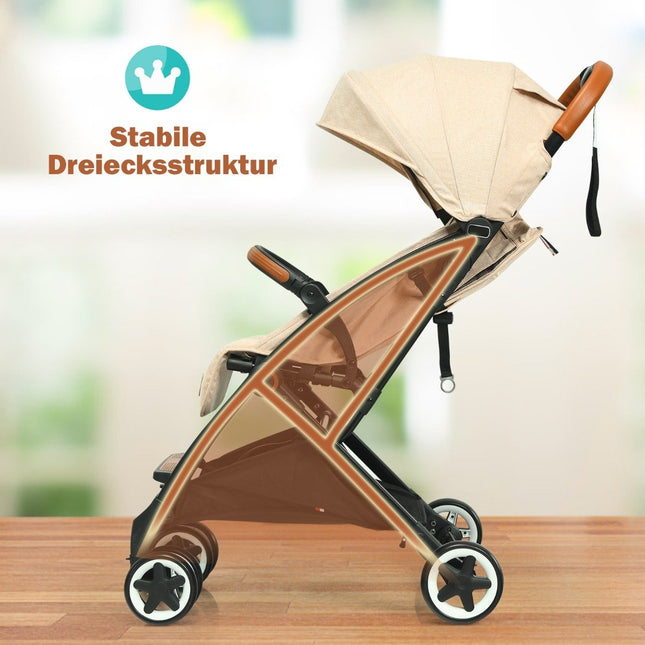 Faltbarer Kinderwagen mit verstellbarer Rückenlehne &amp; Fußstütze &amp; Verdeck Beige
