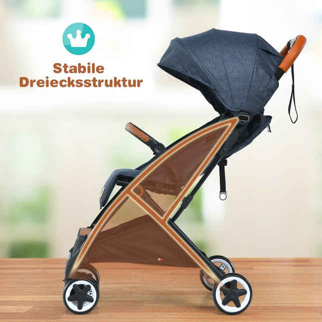 Faltbarer Kinderwagen mit verstellbarer Rückenlehne &amp; Fußstütze &amp; Verdeck blau