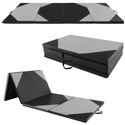 Faltbare Trainingsmatte aus Kunstleder mit Klettverschlüssen &amp; Tragegriffen 300 x 117 x 5 cm - grau