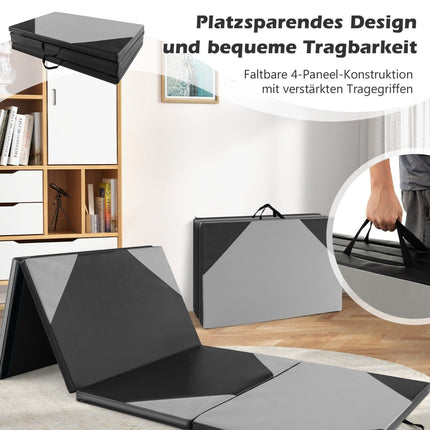 Faltbare Trainingsmatte aus Kunstleder mit Klettverschlüssen &amp; Tragegriffen 300 x 117 x 5 cm - grau