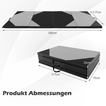 Faltbare Trainingsmatte aus Kunstleder mit Klettverschlüssen &amp; Tragegriffen 300 x 117 x 5 cm - grau