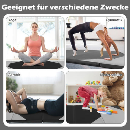 Faltbare Trainingsmatte aus Kunstleder mit Klettverschlüssen &amp; Tragegriffen 300 x 117 x 5 cm - grau