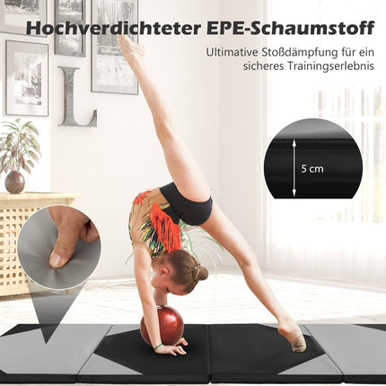 Faltbare Trainingsmatte aus Kunstleder mit Klettverschlüssen &amp; Tragegriffen 300 x 117 x 5 cm - grau