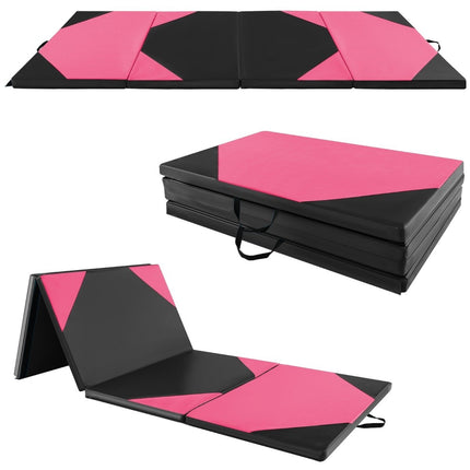 Tapis d'entraînement pliable en similicuir avec fermetures velcro et poignées de transport 300 x 117 x 5 cm rose