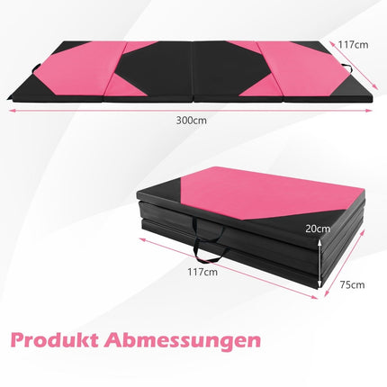 Tapis d'entraînement pliable en similicuir avec fermetures velcro et poignées de transport 300 x 117 x 5 cm rose