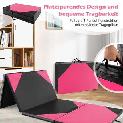 Tapis d'entraînement pliable en similicuir avec fermetures velcro et poignées de transport 300 x 117 x 5 cm rose