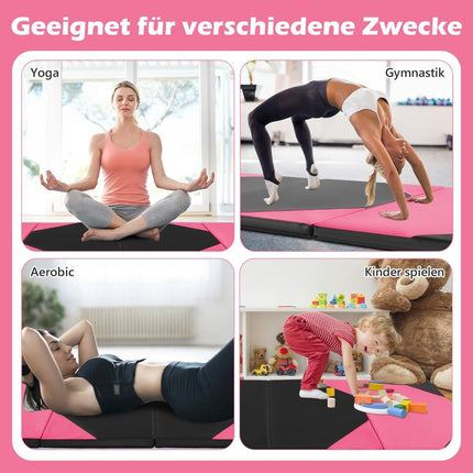 Tapis d'entraînement pliable en similicuir avec fermetures velcro et poignées de transport 300 x 117 x 5 cm rose
