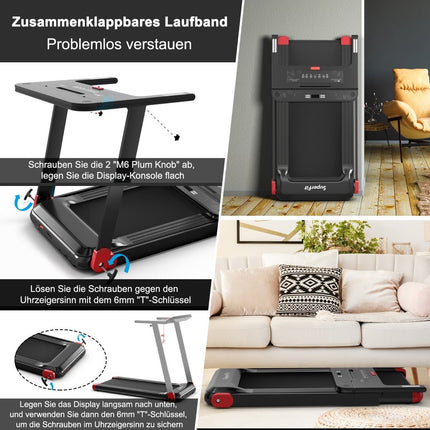 Foldable treadmill for home with app control Bluetooth speaker red