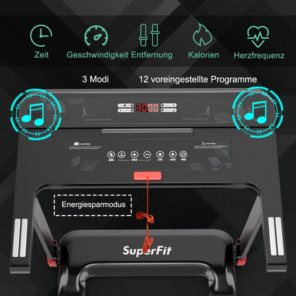 Foldable treadmill for home with app control Bluetooth speaker red