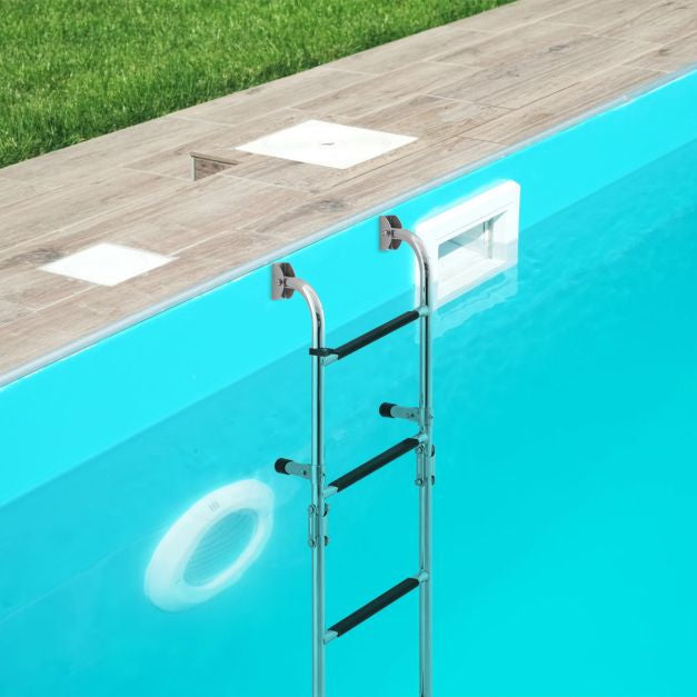 Zusammenklappbare 3-Stufen-Bootsleiter – 304er-Stahl, rutschfeste PVC-Stufen