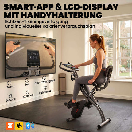 Klappbares 3-in-1-Heimtrainer, Bluetooth-LCD, Herzfrequenz, leise