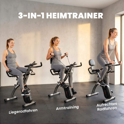 Klappbares 3-in-1-Heimtrainer, Bluetooth-LCD, Herzfrequenz, leise