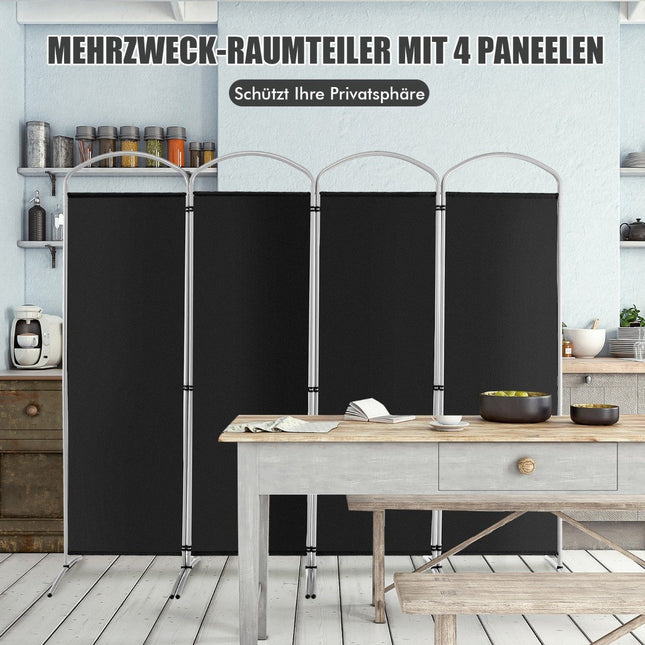 Faltbarer 4-teiliger Raumteiler für Zuhause, 221 x 51 x 188 cm, Schwarz