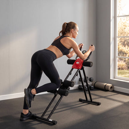 Folding Ab Trainer with LCD Display, Steel, Red, 120 kg Capacity