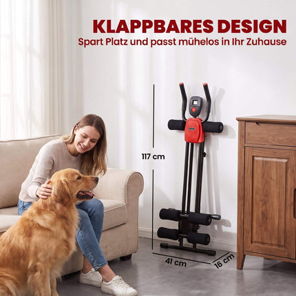 Folding Ab Trainer with LCD Display, Steel, Red, 120 kg Capacity