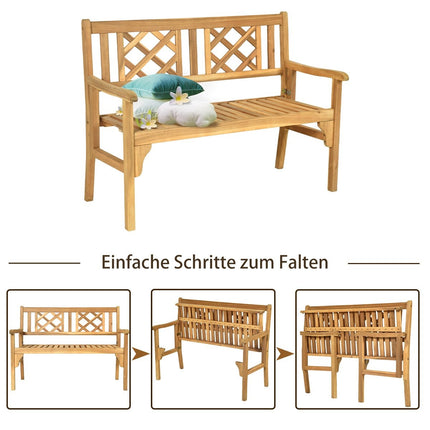Klappbare Akazienholz-Gartenbank, 2-Sitzer, Naturfarben