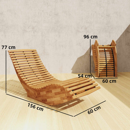 Klappbare Sonnenliege aus Akazienholz, ergonomisches S-förmiges Design