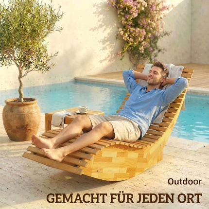Klappbare Sonnenliege aus Akazienholz, ergonomisches S-förmiges Design