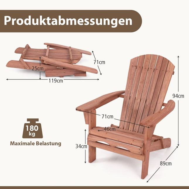 Faltbares Adirondack-Stuhl-Set, Holz, 180 kg Tragkraft