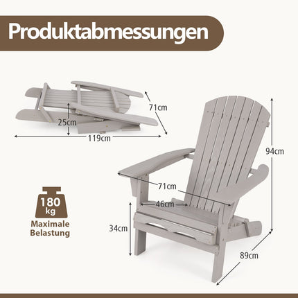Klappbares Adirondack-Stuhl-Set, Holz, 180 kg Tragkraft, Grau