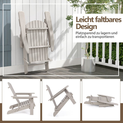 Klappbares Adirondack-Stuhl-Set, Holz, 180 kg Tragkraft, Grau