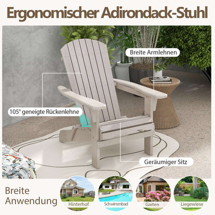 Klappbares Adirondack-Stuhl-Set, Holz, 180 kg Tragkraft, Grau