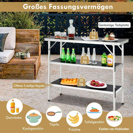 Folding Aluminum Camping Table with 2-Tier Shelves, Black