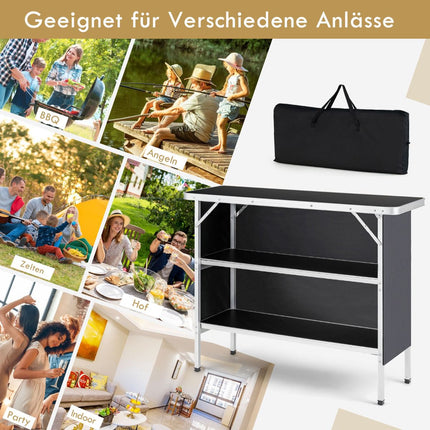 Folding Aluminum Camping Table with 2-Tier Shelves, Black