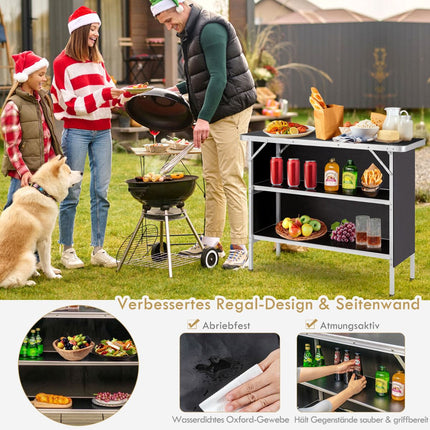 Folding Aluminum Camping Table with 2-Tier Shelves, Black